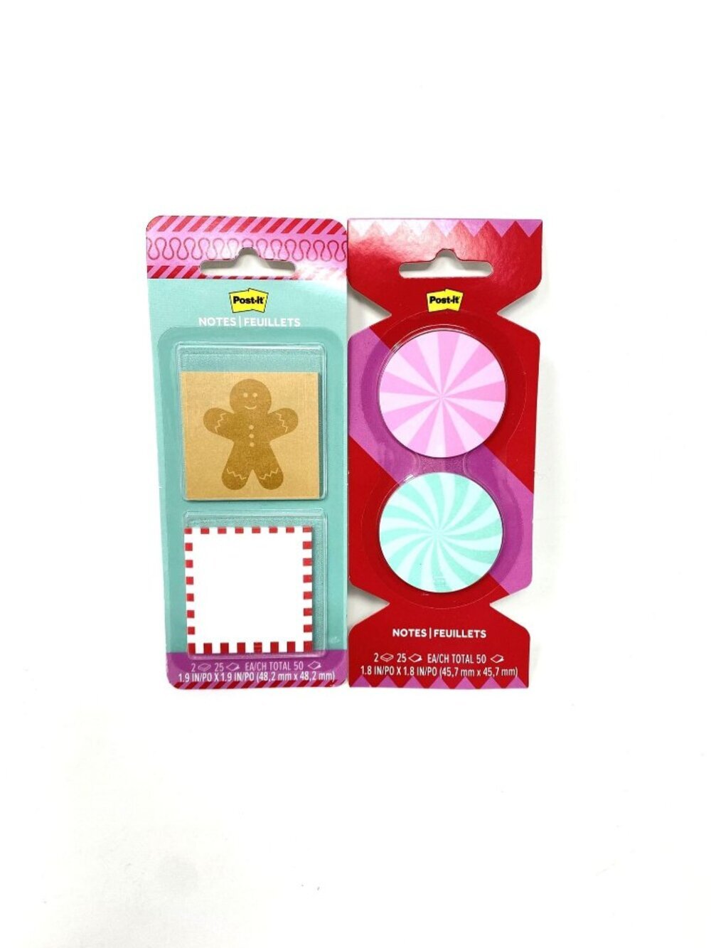 Post-it® 2 Packs Jingle Notes Gingerbread Man/Candy And Pink Green Round Candy